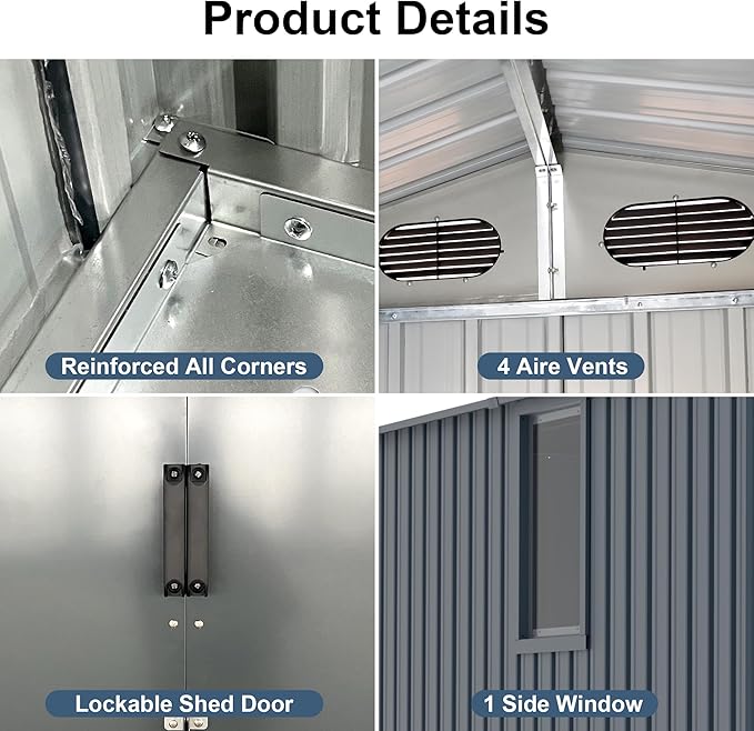 8x10 FT Outdoor Storage Shed, Metal Garden Shed with Window, Outside Tool Sheds with Lockable Sliding Doors, Waterproof Storage Building with 4 Air Vents for Backyard, Patio, Lawn, Dark Gray