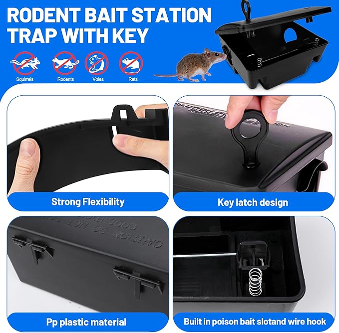 Rat Bait Stations with Keys, 12 Pack Large Humane Mouse Rodent Bait Stations Mouse Rodent Rat Trap Outdoor Indoor, Heavy Duty Reusable Mice Bait Station Boxes for Outdise, Pets & Kids Safe
