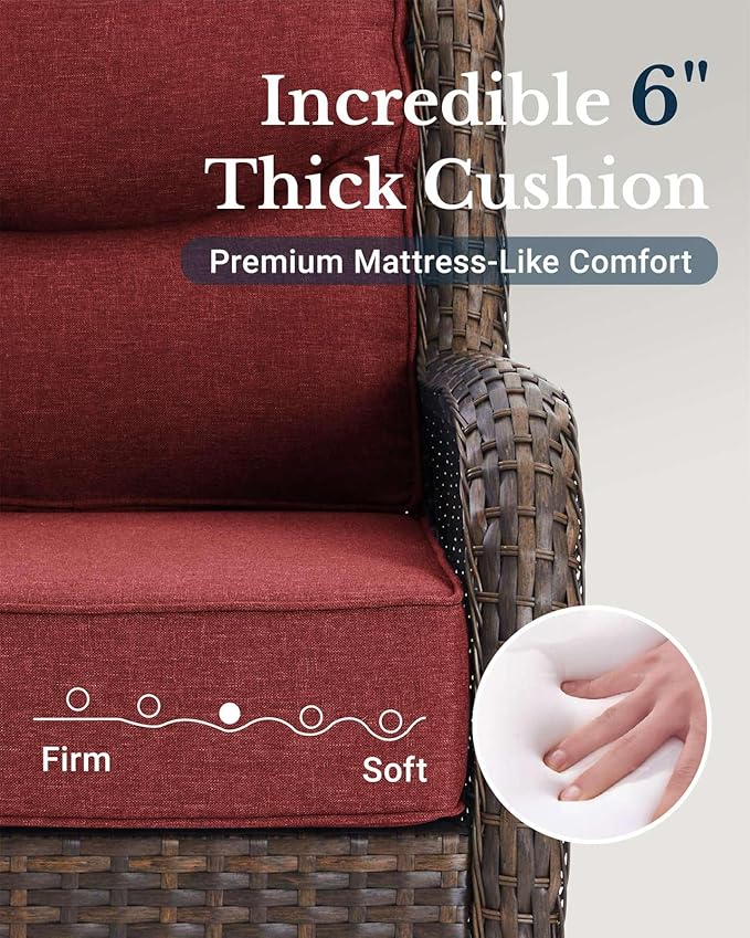 HILLGA Luxury Patio Furniture Set with 6-inch Thick Cushion, Outdoor Couch and High Back Swivel Rocker Patio Chairs, 11PCS Wicker Conversation Set for Deck Yard and Poolside, Burgundy (V2)