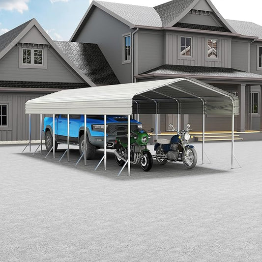 Heavy Duty Metal Carport – Sturdy Structure, All-Weather Protection, Easy Assembly for Cars, Trucks, Boats, Tractors, and Outdoor Storage (White, 14X30 FT)
