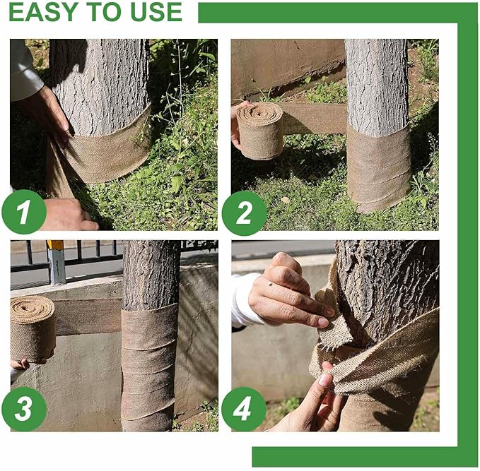 Agfabric Burlap Tree Wrap, 10''x50ft Natural Burlap Fabric Roll for Winter Tree Trunk and Outdoor Plants, Tree Trunk Guards Protect Bark,100% Jute Plants Bandage for Keeping Warm and Moisturizing