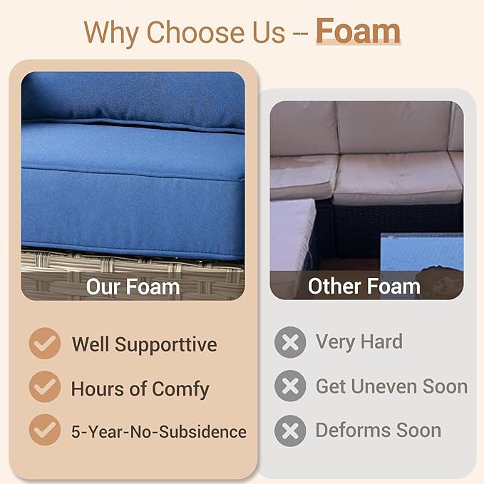 HOOOWOOO Outdoor Patio Furniture Set,10 Pieces Wicker Out Door Sectional Furniture L Shaped Couch,Patio Conversation Sets with Swivel Rocking Chair LED Table,Navy Blue