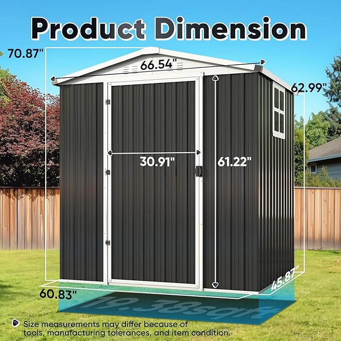 Quictent 6X4 FT Metal Storage Shed, Easy Assemble, Lockable Outdoor Garden Shed Waterproof Shed for Bike Storage, Tool Storage, Temporary Storage with Combination Lock(5.1X3.8 FT Base, No Floor)