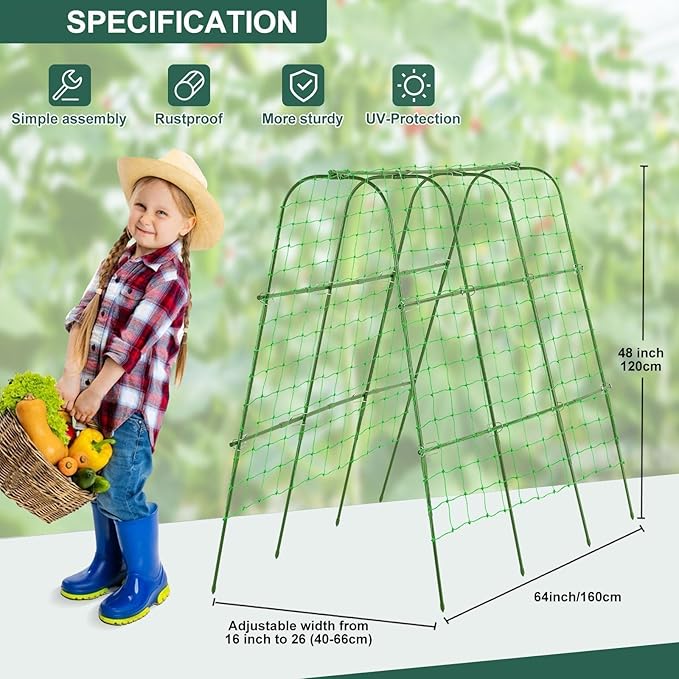 Outdoor Trellis for Climbing Plants Arch Tunnel U-Frame Trellis with Plant Support Clips for Grape Zucchini Plant Metal Tall Trellis,Green, MWM-11-U-120x160-GREEN