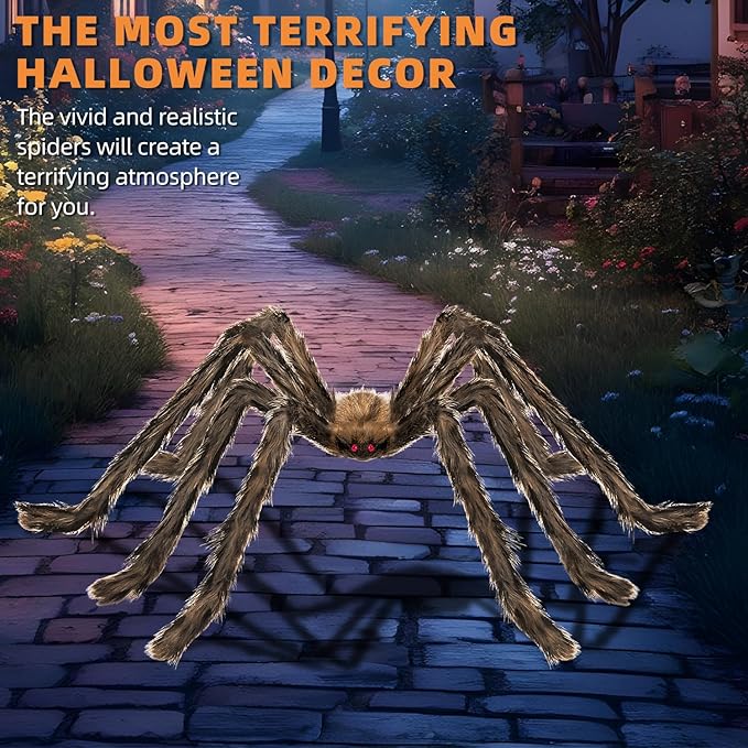 Halloween Decorations Outdoor and Indoor,78" Giant Spider Decorations,Scary Large Spider Props for Yard Lawn,Halloween Party Decorations,Haunted House Decor,Golden