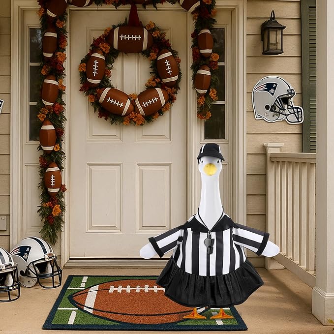 3 Pcs/Set Referee Porch Goose Outfits, Lawn Goose Statue Women Referees Costume, Garden Goose Clothes Referee Dress Hat and Whistle for 23" Statue Halloween Sports Season Outdoor Patio Yard Decor