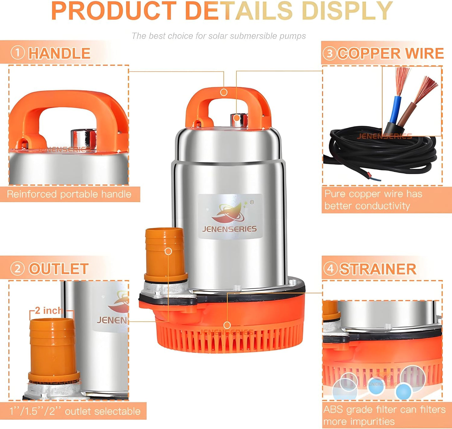 150W 12V DC Solar Submersible Pumps, 2inch solar deep well water pump,Max head 20ft, 26GPM Flow for pond or livestock (update-12V)