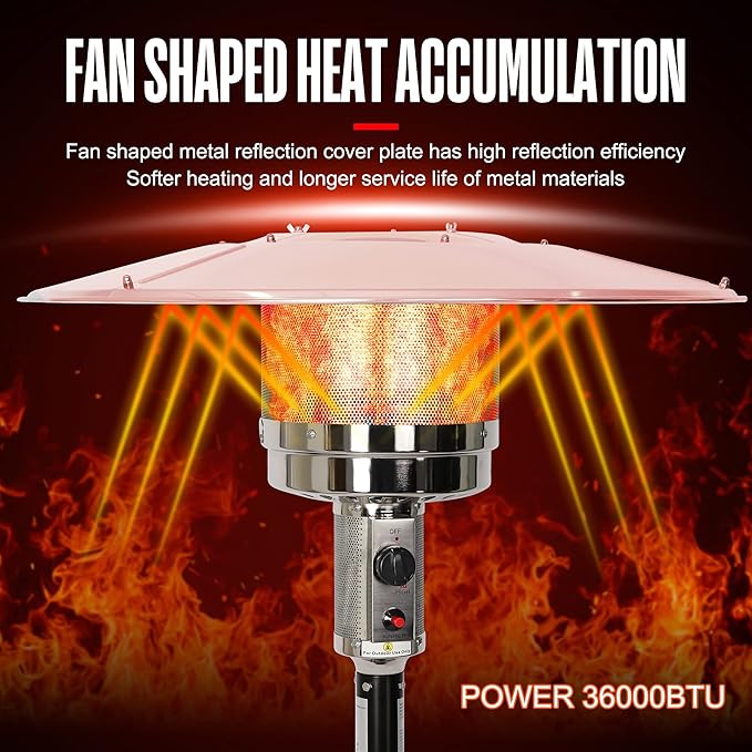 Outdoor Patio Heater, Propane Heater w/Wheels, Shelf Tabletop, Auto Shut Off Protection, 36000 BTU Tall Standing Gas Heater for Outdoor Use