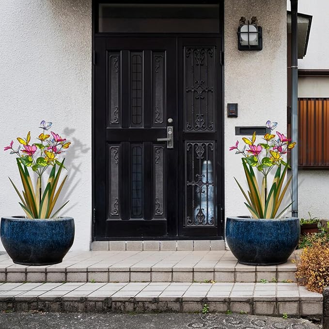 TOMBABY Garden Outdoor Butterfly Enlarge Thickened Wind Resistant Metal Agave Garden Art Metal Plant Country Sculpture Statue Decorations Ornaments Artificial Waterproof lieslight Green 3pcs