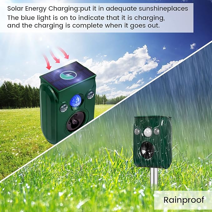 2025 Upgraded Solar Animal Repeller, Ultrasonic pest Repeller, Cat Repellent Outdoor, Squirrel Repellent, Deer Repellent,Waterproof,Siren and Flash Animal Repellent,Dog, Raccoon, Skunk, Rabbit, Rodent
