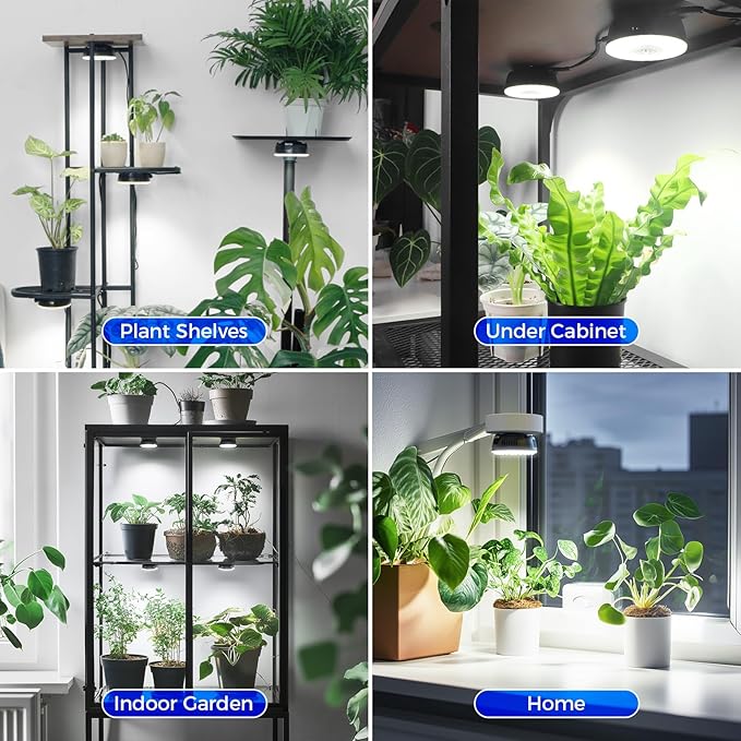 Barrina Orbgrow OG09 Puck LED Grow Light, 5000K 9W(135 Watt Equiv), Plant Lights for Indoor Plants Full Spectrum, Magnetic & Linkable, Small Grow lamp, Perfect for Plant Shelf, 1 Pack, Black