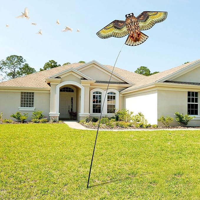 Bird Hawk Flying Kite with Pole Crop Protector Bird Scare Kites with 4m Pole - Owl Kite