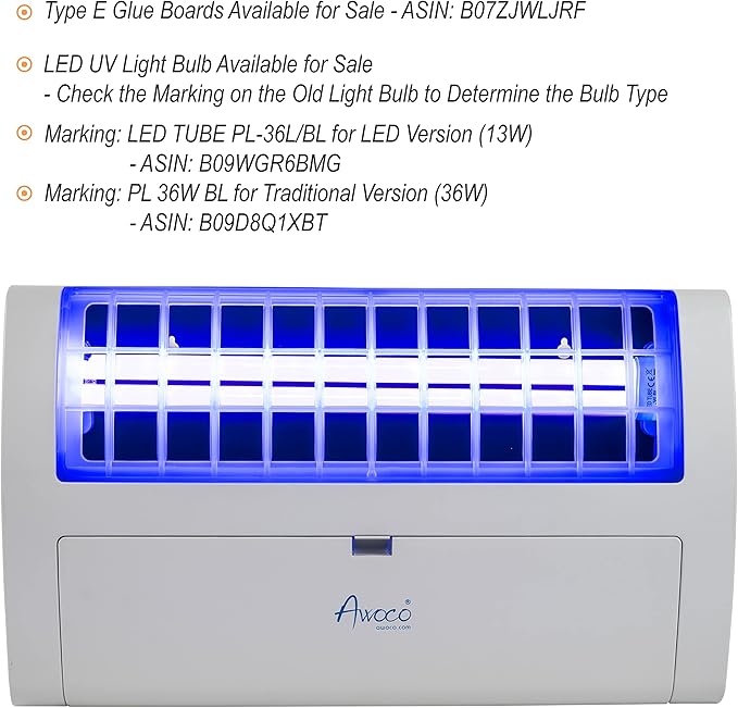 Awoco LED 13W 100V-240V Wall Mount Sticky Fly Trap Lamp for Capturing Flies, Mosquitoes, Moths and Flying Insects (Fly Trap)