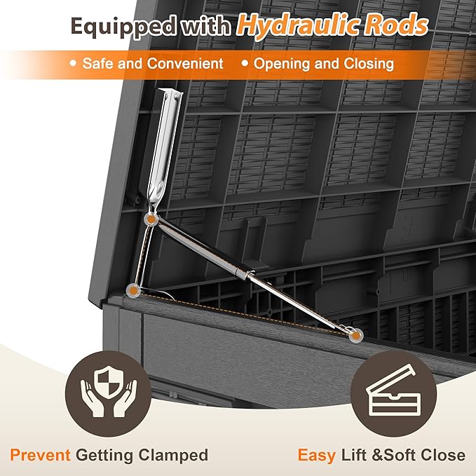 100 Gallon Resin Deck Storage Boxes Outdoor Waterproof, Lockable Outdoor Storage Container for Patio Cushions, Garden Tools, Pool Accessories, Black