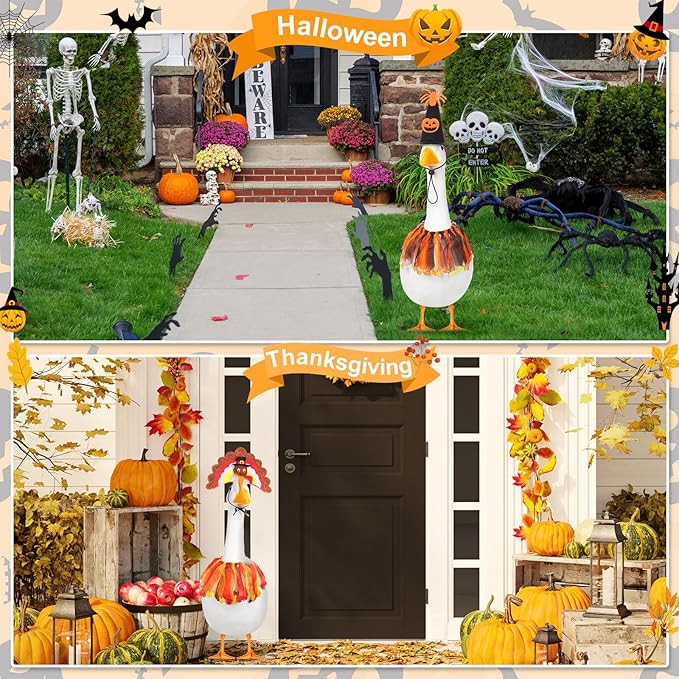 7 Set Holiday Porch Goose Outfits St. Patrick Easter 4th of July Halloween Thanksgiving Christmas Lawn Goose Clothing Hat and Tutu Collar Goose Outfit for 23" Goose Patio Yard Decor