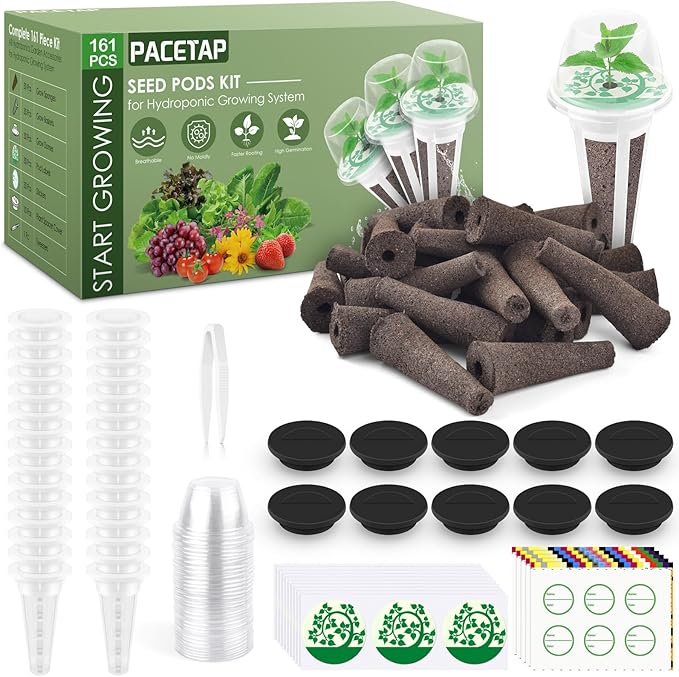 PACETAP 161 Pcs Seed Pod Kit for AeroGarden, Plant Seed Starter Sponges Kit for Hydroponic Indoor Garden System, Growing Pods Kit Include 30 Grow Sponges,30 Grow Baskets,30 Grow Domes,30 Pod Labels