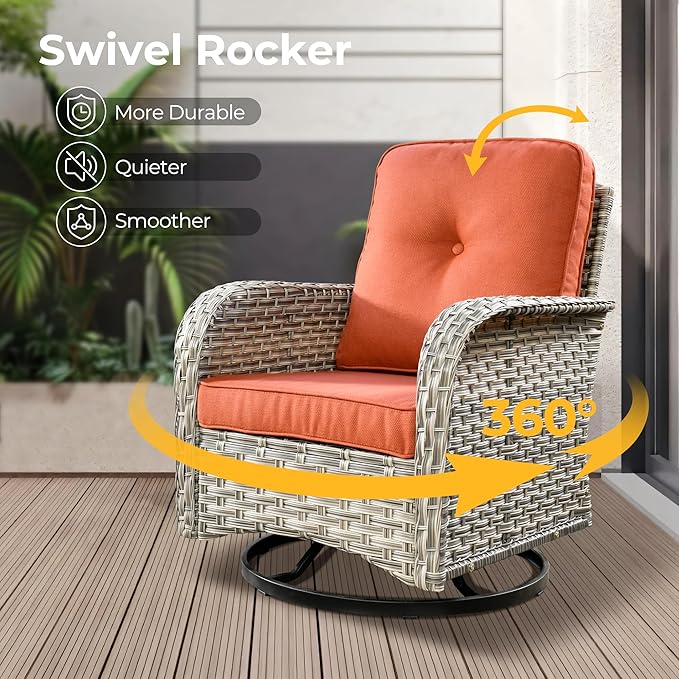 HOOOWOOO Outdoor Sectional Patio Furniture Set with Fire Pit Table,15 Pieces Wicker Conversation Sets L Shaped Couch,Extra Deep Out Door Sofa Outside Furniture with Swivel Chairs Ottomans,Brick Red