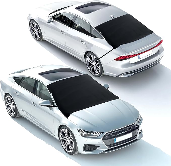 EcoNour Car Windshield Snow Cover Front and Rear Bundle | Upgraded 600D Oxford Fabric | Water, Heat & Sag-Proof Windshield Snow Cover | Back Window Frost Cover Fits Most Sedans, SUVs & Vans | XX-Large