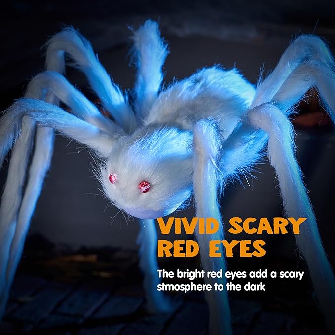 JOYIN Halloween Outdoor Decorations Giant Spider, Scary Large Spider Props for Yard Lawn Halloween Outside Decor and Indoor Party Decor, White (Standing Height is 15 inches)