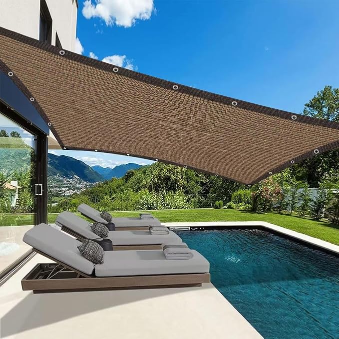 Coffee Shade Cloth 80%, Mesh Tarp - Garden Shade for Greenhouse, Patio, Vegetables, Plants Cover and Chicken Coops, Sun Shade Net for Outdoor Protection with Reinforced Grommets