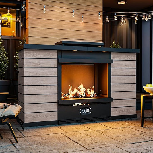 63" Outdoor Propane Fireplace with Built-in Tank Design, 50,000 BTU Outdoor Gas Fire Pit with CSA Certified, Dust Cover, Smokeless Ceramic Wood, Adjustable Flame for Patio, Garden, Deck