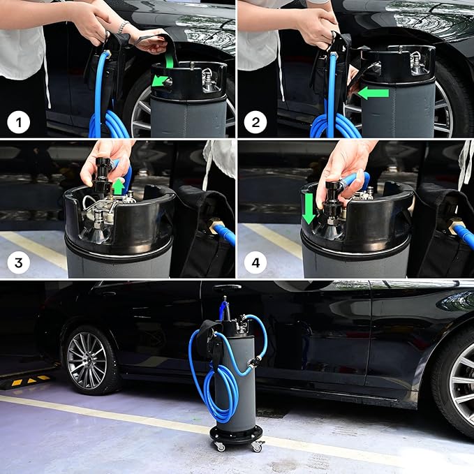 NEWISHTOOL Tint Smart Pouch Power Keg Sprayer Bag with 13 Feet Flexible Hose and Inner Filter, Chargeable Battery Powered Pump System for Window tinting, PPF and Auto Detailing