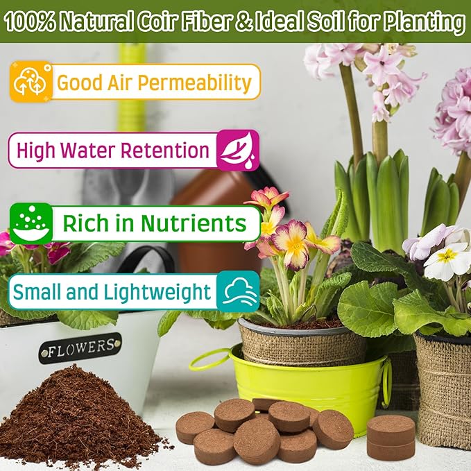 Halatool 200pcs 30mm Organic Coconut Coir Pellets Soil for Seed Starter, Compressed Coco Coir Potting Soil for Growing Vegetables, Fruits, Flowers