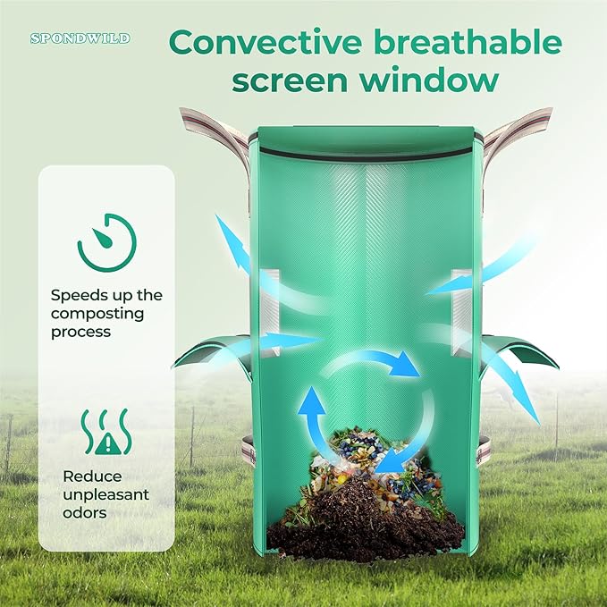 Compost Bin Outdoor - 43 Gallon Breathable Thickened Reusable Garden Yard Waste Bags, Composting Bin for Outside Garden with Faster Composting & Odor Reduction