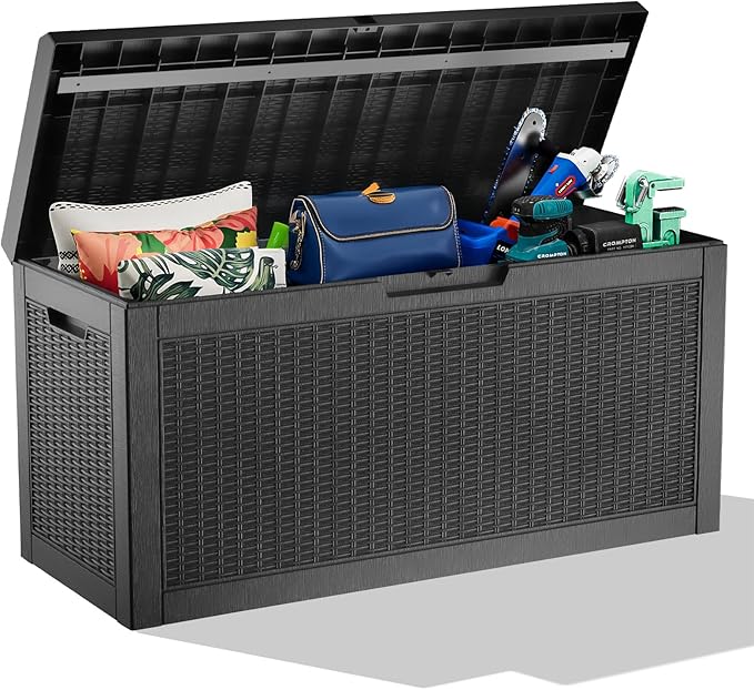 60 GallonOutdoor Storage Box,Resin Deck Boxes Waterproof, IndoorOutdoor Bin for Package Delivery, Patio Cushions, Gardening Tools, Lockable, UV Resistant