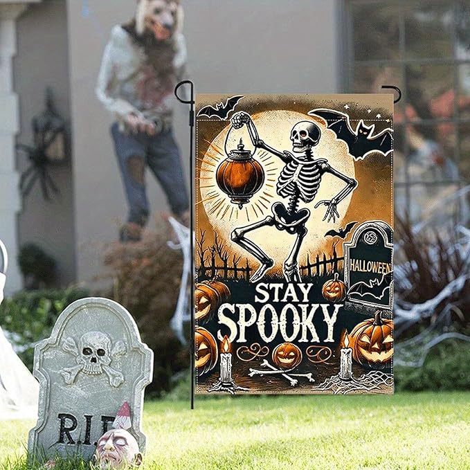 Halloween Garden Flag 12x18 Inch Double Sided Outside Funny Seasonal Farmhouse Yard Festival Outdoor Flag