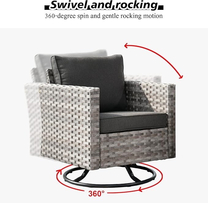 HOOOWOOO 10 Piece Modular Patio Outdoor Sectional Furniture Set with Gas Propane Fire Pit Table,Wicker Conversation Sofa Set with Swivel Chairs,Outside Couch Set(Black)