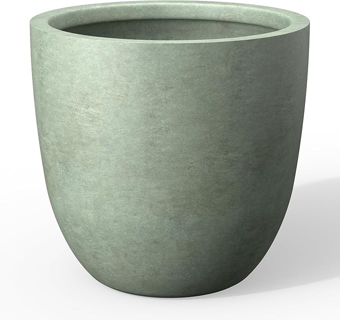 Kante 14 Inch Dia Round Concrete Planter, Indoor Outdoor Large Plant Pot with Drainage Hole and Rubber Plug for Home Patio Garden, Mint Green