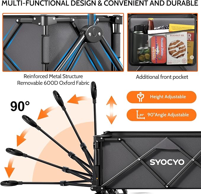 Collapsible Foldable Wagon Cart, Heavy Duty Folding Beach Wagon with 330lbs Weight Capacity, All-Terrain Wheels Utility Cart for Camping, Sports, Beach and Shopping, Grey