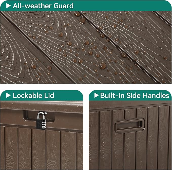 YITAHOME 260 Gallon Extra Large Deck Box, Double-Wall Resin Outdoor Storage Box with Flexible Divider for Patio Cushions Pool Supplies Garden Tools, 1000lbs Load Capacity, Lockable&Waterproof (Brown)