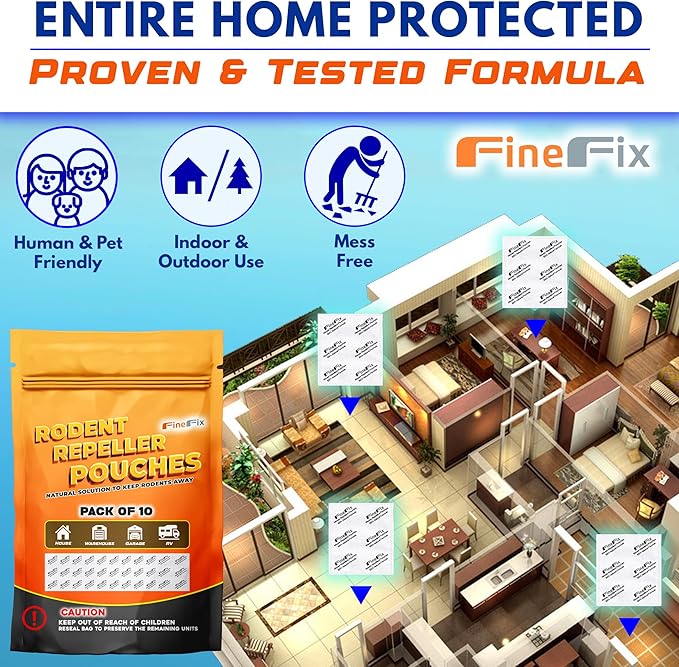 FINEFIX Pack of 10 Mouse Repellent Pouches Prepared with a Modified Botanical Formula Which Produces Scents That Deter Mice Pest Control for Home Basement Garage Barn Boat RVs