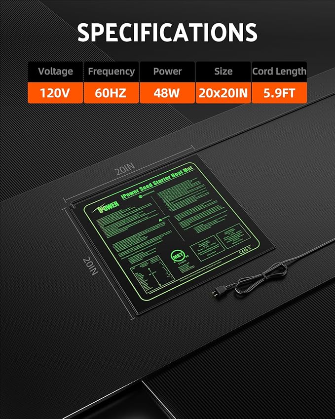 iPower 20" x 20" Waterproof Durable Seedling Heat Mat Warm Hydroponic Plant for Indoor Gardening Germination Starting