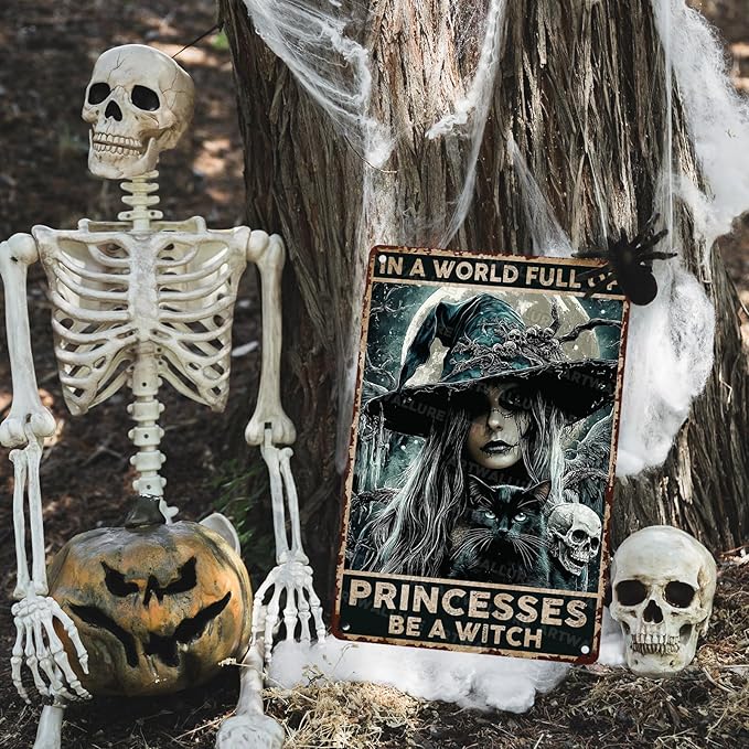 Goth Metal Tin Sign Vintage Halloween Wall Art Kitchen Witch Decoration Spooky Rustic Decor Tin Plaque Retro Iron Painting 8x12inch