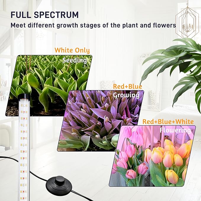 2PCS T8 Standing Grow Light, 42W Full Spectrum LED Grow Light for Indoor Plants, Plant Lamp with 243 LEDs, Wide Illumination Area, 4FT Height with On/Off Switch and Tripod Floor Stand