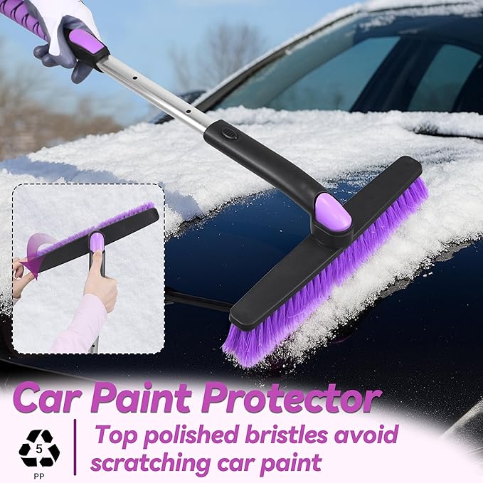Gardzen 2-Pack 57" Extendable Snow Brush with Ice Scraper for Car Windshield, 2-in-1 Rotating Head Snow Remover for SUV, Truck, and Car