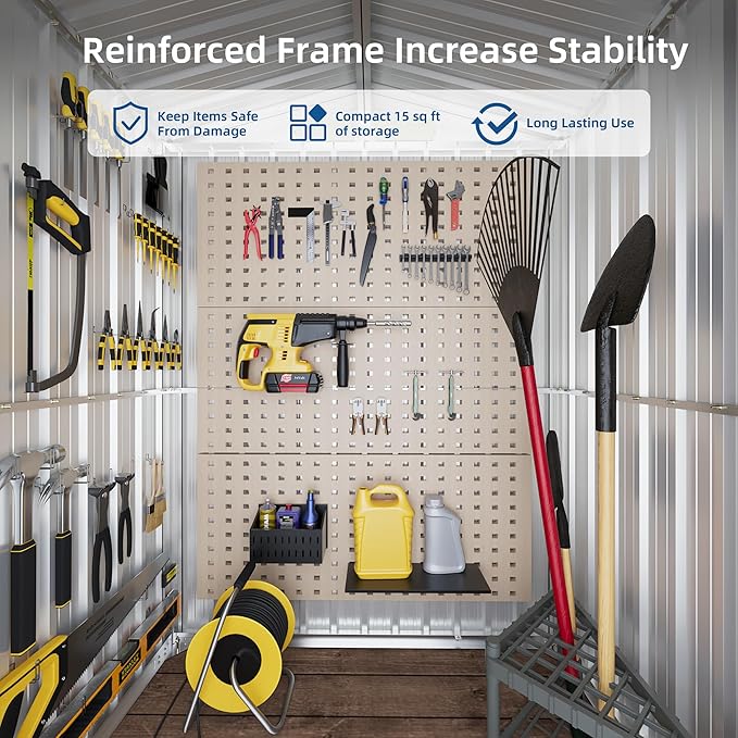 5x3FT Outdoor Storage Shed, Metal Garden Shed with Updated Frame Structure & Double Lockable Doors, Large Tool Shed for Backyard, Patio,Lawn,Utility & Bike Storage