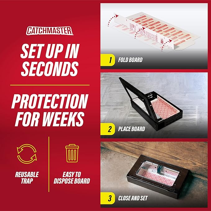 Catchmaster Pro Series Multi-Catch Mouse Trap, Humane Mouse Trap Indoor for Home, Includes 1 Replaceable Glue Board, Pet Safe Pest Control, Live Catch for Garage & Shed (Black)