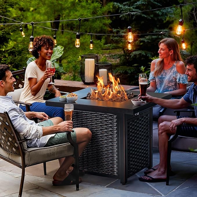 Ciays Propane Fire Pits 28 Inch Outdoor Gas Fire Pit, 50,000 BTU Steel Fire Table with Lid and Lava Rock, Add Warmth and Ambience to Gatherings and Parties On Patio Deck Garden Backyard