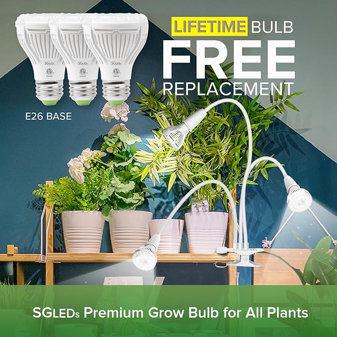 Grow Lights for Indoor Plants, LED 40 W Full Spectrum Bulb Replaceable Plant Light, 600 W Equivalent Clip on Grow Light with Optical Lens for Indoor Growing, Lifetime Free Bulb Replacement