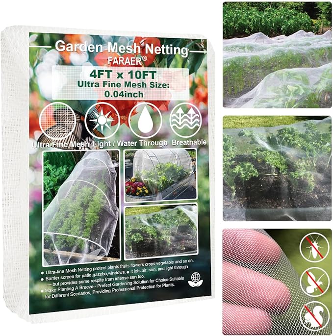 Garden Netting, Plant Covers 4x10Ft Net Ultra Fine Mesh Protection Netting for Vegetable Plants Fruits Flowers Crops Greenhouse Row Cover Raised Bed Barrier Screen Protection Net Cover