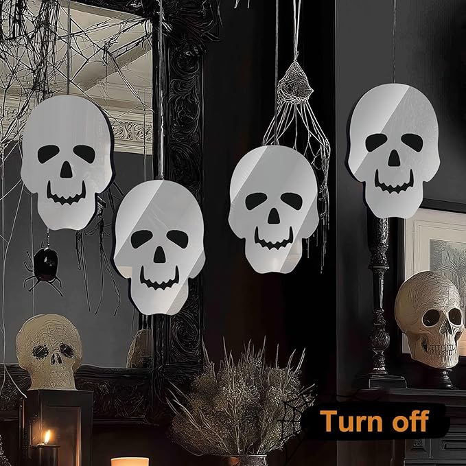 Halloween Décor 4 Skulls Infinity Lights with USB Powered, 10.42FT 3D Infinity Mirror String Skeleton Head Lights, Halloween Indoor Decorations for Window Outdoor Wall Party Room