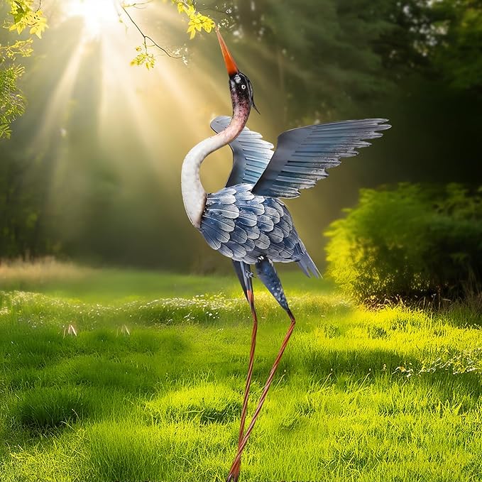 MUMTOP Crane Garden Statues for Outside, Blue Heron Garden Sculpture Statue, 37 Inch Large Bird Yard Art for Backyard Pond Patio Porch Decoration