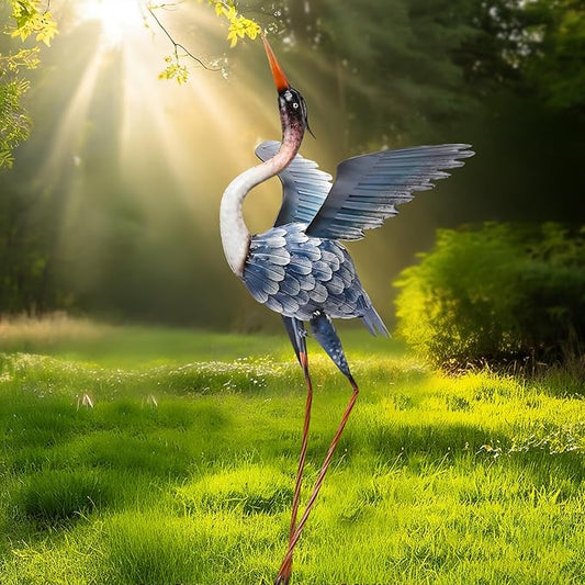 MUMTOP Crane Garden Statues for Outside, Blue Heron Garden Sculpture Statue, 37 Inch Large Bird Yard Art for Backyard Pond Patio Porch Decoration