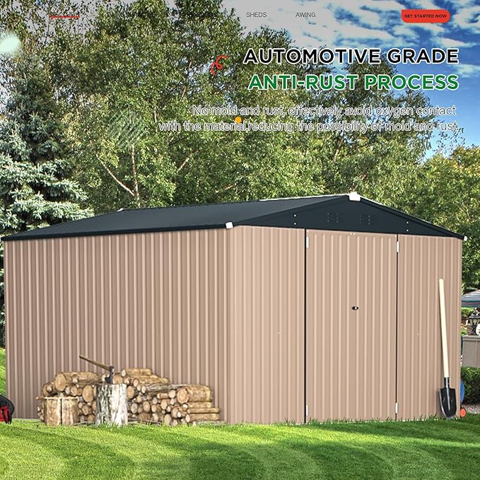 AECOJOY 10'x10' Outdoor Storage Shed, Large Metal Sheds & Outdoor Storage Clearance Steel Yard Shed with Lockable Doors, Utility and Tool Storage Garden Sheds for Barkyard, Patio and Outside Use