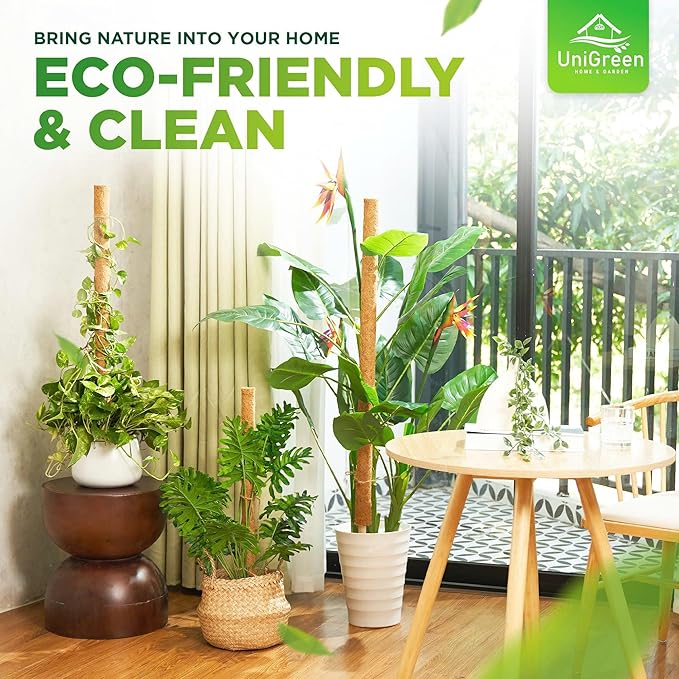 UNIGREEN 2Pack 30'' Premium Moss Pole, Coir Totem Poles for Indoor Plants, 18'' Moss Sticks, Garden Ties - Support and Train Creepers and Climbing Plants