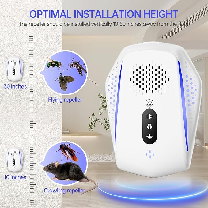 Ultrasonic Pest Control Repeller, 2025 Upgraded Ultrasonic System Mouse Traps Spider Mice Roach Bug Repellent Indoor Rodent Repellent Plug in, Mouse Deterrent for Home Kitchen Garage Warehouse